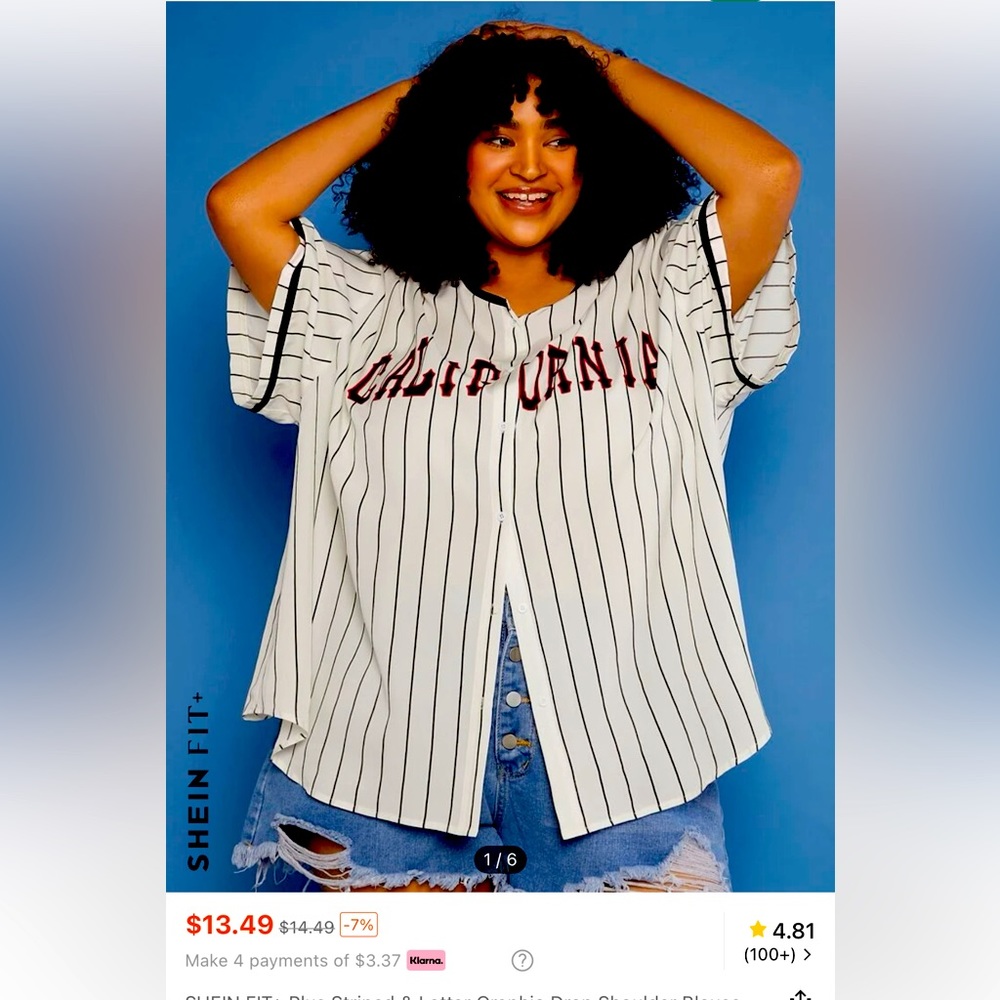 SHEIN FIT+ Plus Striped & Letter Graphic Drop Shoulder Blouse